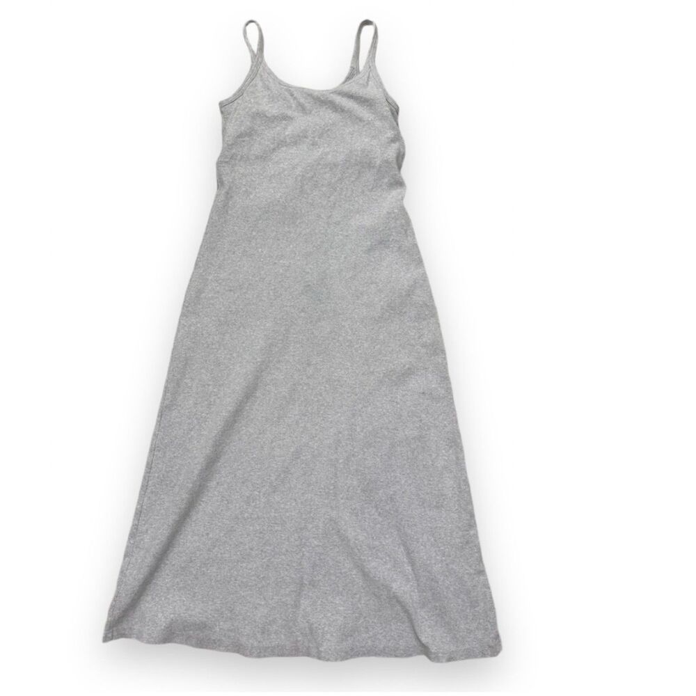 Moda International Gray Ribbed Midi Dress Built In Bra Slip Tank Dress Medium